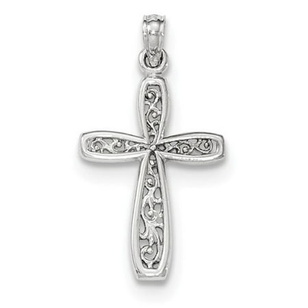14K White Gold Polished Cross with White Filigree Center Pendant