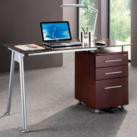 Techni Mobili Stylish Brown Tempered Glass Top Computer Desk With