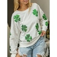 thumbnail image 5 of Women St Patrick's Day T Shirts Sparkly Sequin Green Irish Clover Long Sleeve Crewneck Sweatshirt Funny Pullover Tops, 5 of 7