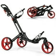 thumbnail image 1 of Gymax Chariot de Golf Pliable à 3 Roues à Pousser et Tirer avec Poignée Réglable Frein Rouge, 1 of 10
