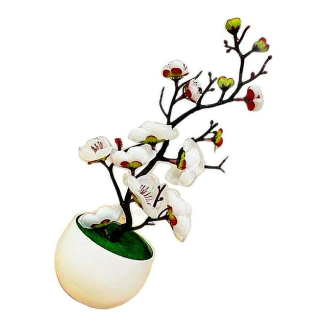 Justharion Beautiful Fake Plant Potted Arrangement Artificial Flowers for Home Decor White 30x11cm 1Set