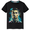 thumbnail image 3 of 2024 HOT Ronaldo Football Star Ropa estampada para niños Verano de manga corta Niños Niñas Camiseta de algodón negra Ropa deportiva Tops, 3 of 5