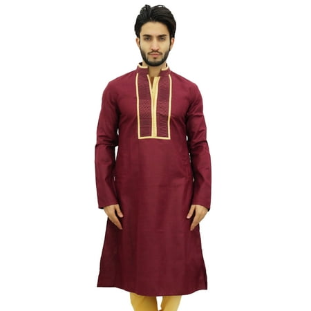 

Atasi Men s Designer Maroon Kurta Pyjama Set Long Cotton Punjabi Shirt-XL