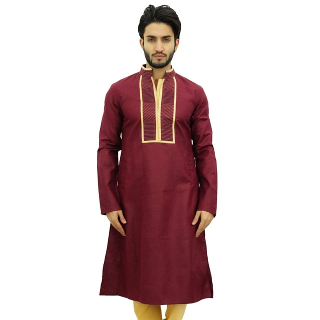 Atasi Ensemble Kurta Pyjama Marron pour Hommes Chemise Punjabi Longue en Coton-Petit