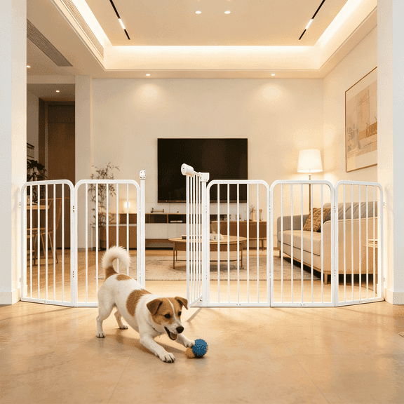 6-Panel Dog Gate with Door Freestanding Dual Lock Easy Open No Bend, 120in Adjustable for Doorway Stairs Metal