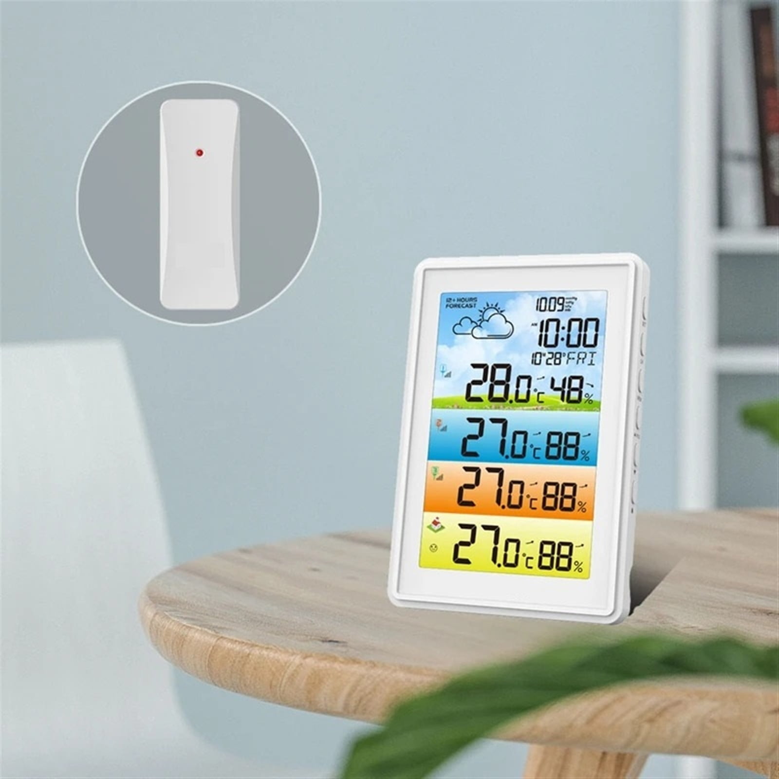 Wireless Colorful Weather Station Digital Indoor Hygrometer Thermometer Barometer Forecast Trend Moon Phase Alarm Clock 3 Sensor ,High Precision
