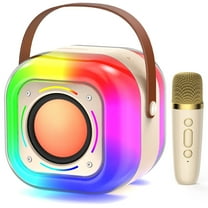 FanFun Mini Karaoke Machine for Adults Kids, Portable Karaoke Speaker Bluetooth with DJ Lights & Wireless Microphones for Outdoor/ Home Party, D37