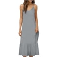 thumbnail image 2 of Women's 2026 Summer Flowy Maxi Dress Casual Sleeveless Spaghetti Strap Ruffle Beach Long Dresses Gray XXL, 2 of 6