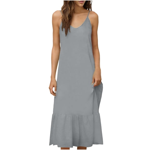 Admvng Women's Linen Midi Dresses Sleeveless Tie Knot Dress with Pockets Casual Dress