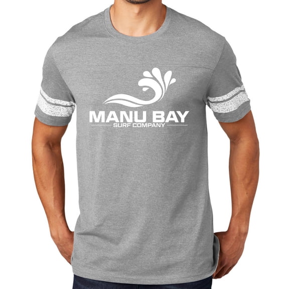 Manu Bay Surf Company WHITE LOGO Game Tee Shirt, 2XL Heathered Nickel/White