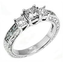 14k White Gold 1.25 Carats Princess Cut Past Present Future 3 Stone Diamond Ring