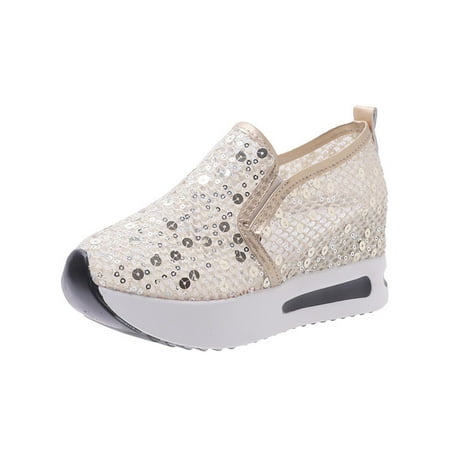 

Women s Slip On Loafers Fashion Casual Mesh Hollow Air Cushioned Sole Platform Wedge Shoes with Arch Support Comfort Comfy Walking Shoes Sequins Lace Mesh Breathable Platform Sneakers