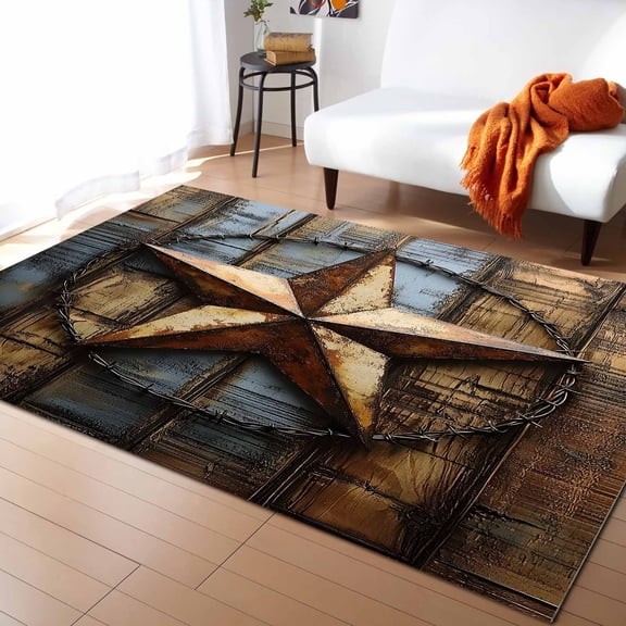 Area Rugs Indoor Non-Slip Rectangle Rug 5x8 Ft Vintage Rustic Dark Brown Wood Grain Independence Day Rug Rubber Backing Floor Mats Non Shedding Home Decor Carpet for Entryway Living Room