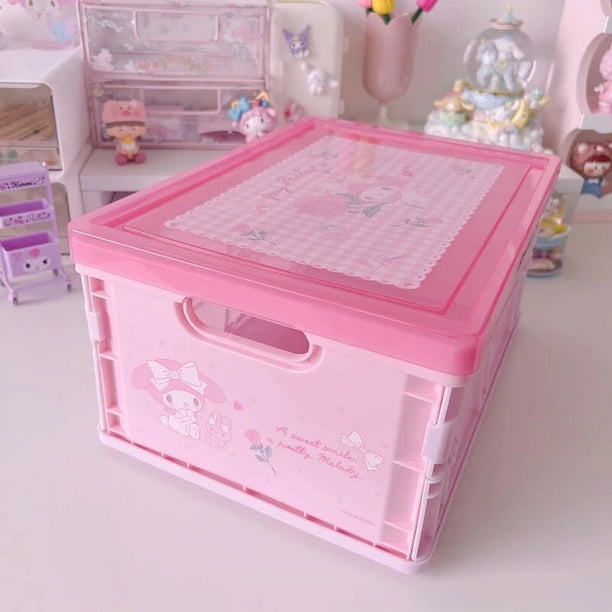 Kawaii Sanrio My Melody Pochacco cesta organizadora plegable de escritorio, caja organizadora de papelería de plástico para estudiantes, grande, mediano y pequeño