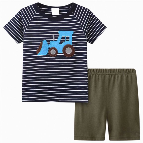 KPOPLK Kids Summer Outfits Set Baby Boys Short Sleeve T-Shirt Top Pattern Print and Shorts Clothing for 2t 3t 4t 5t 6t 7t 8t 9t 10t 11t 12t(3-4 Years,Navy)