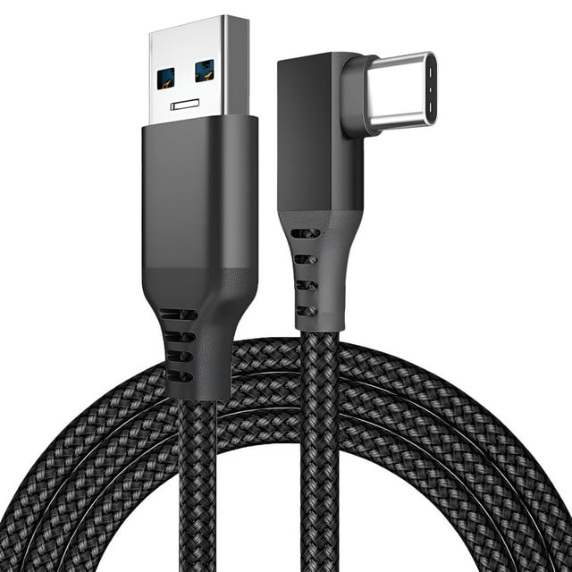 VR Link Cable USB to USB-C Compatible with Meta Quest 3S/3/2 / Pro, Pico 4 Ultra / 4, PC/Steam VR by – 90 Degree Nylon Braided USB-C Cable – 3m Long – 60W Fast Charging & 5Gbps Data Transfer