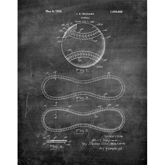 Original Baseball Artwork Submitted In 1928 - Baseball - Patent Art Print