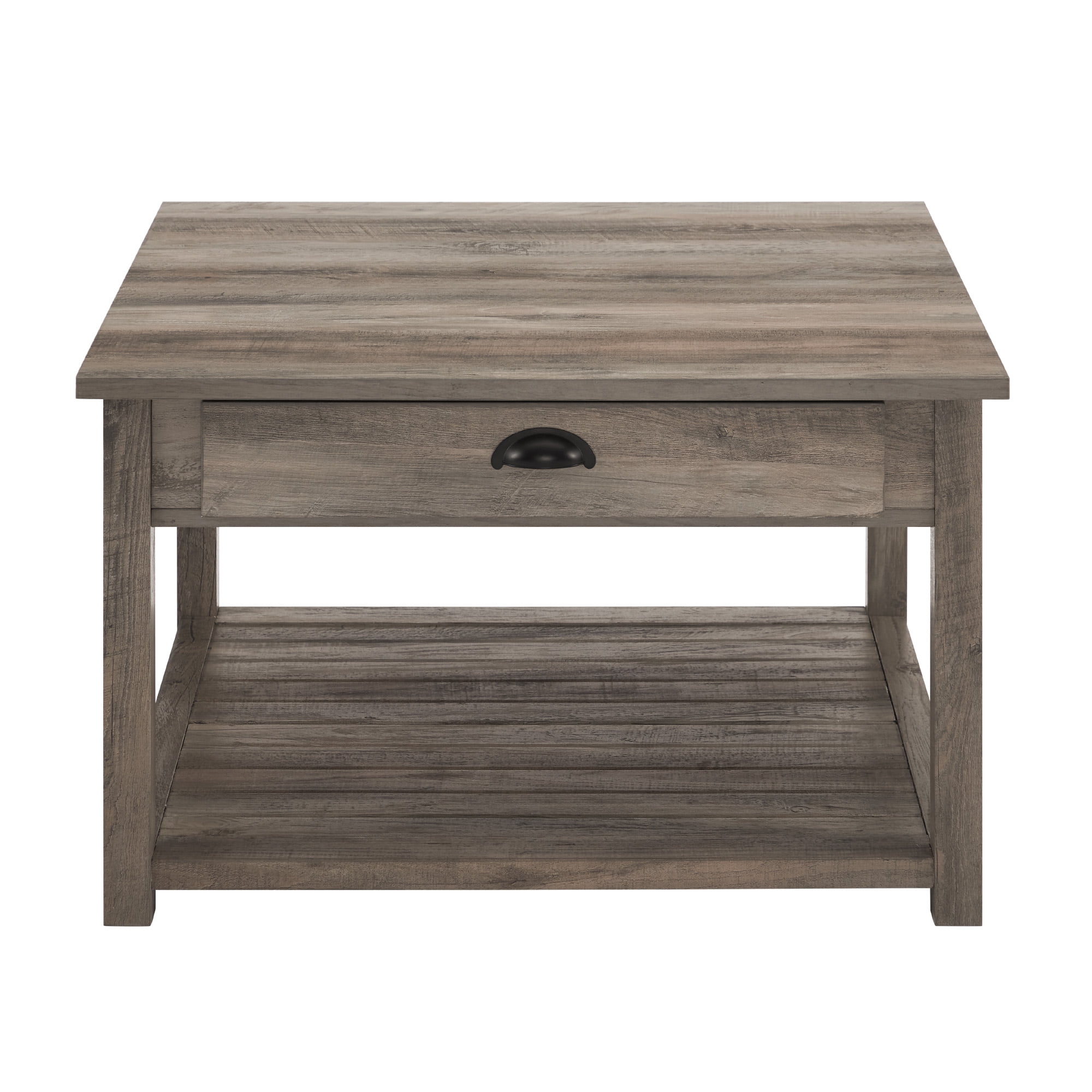 Walker Edison Modern Farmhouse Grooved Shelf Coffee Table, Grey Wash
