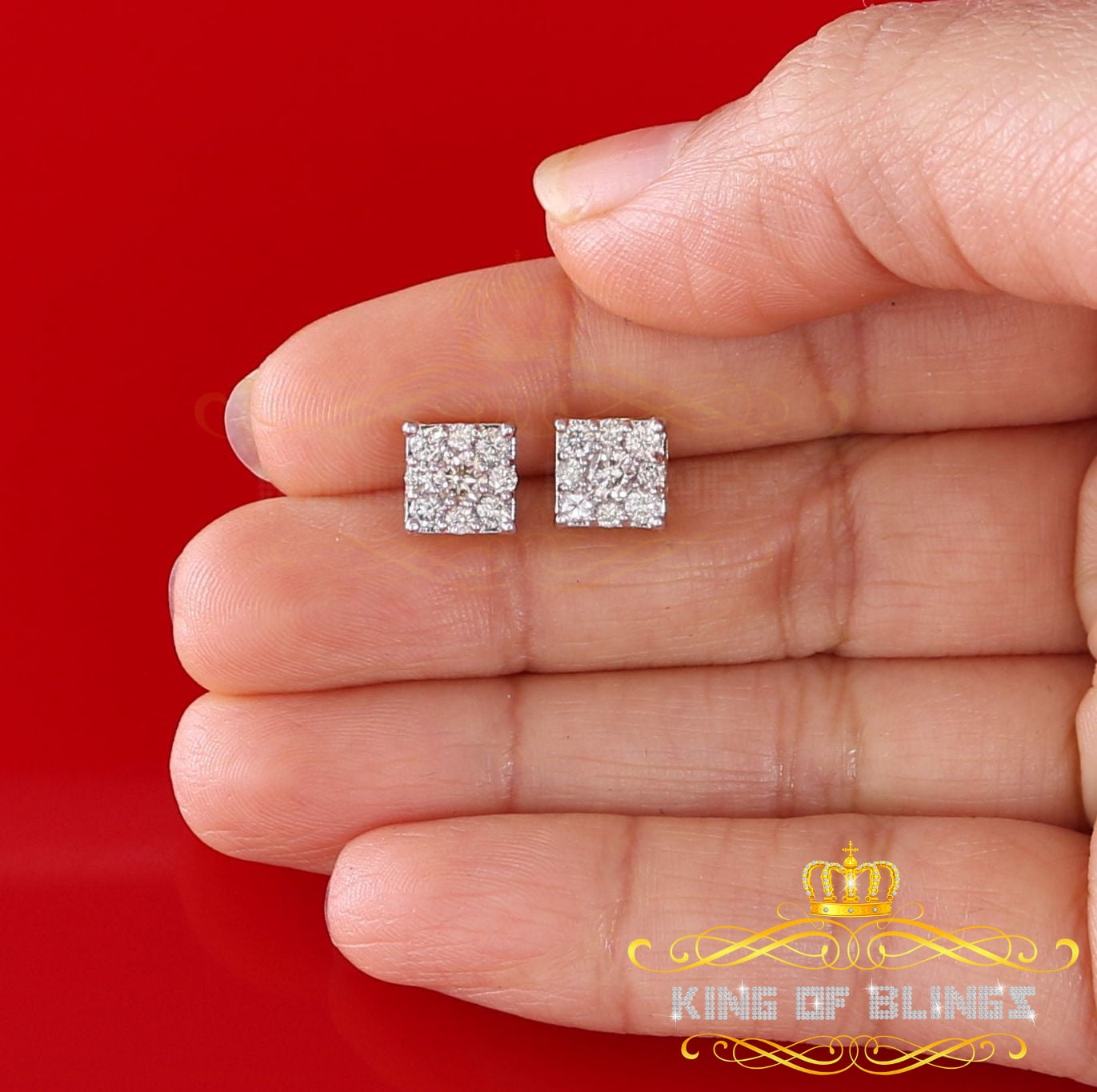 King of Bling's 10K Real Yellow Gold with 1.00CT Real Diamond Men's/Women's Stud Square Earrings