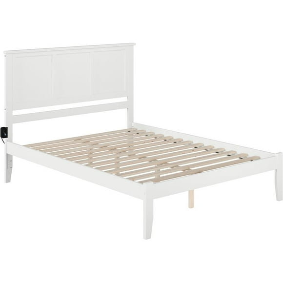 AFI Madison Queen Solid Wood Platform Bed with USB Charging Station in White