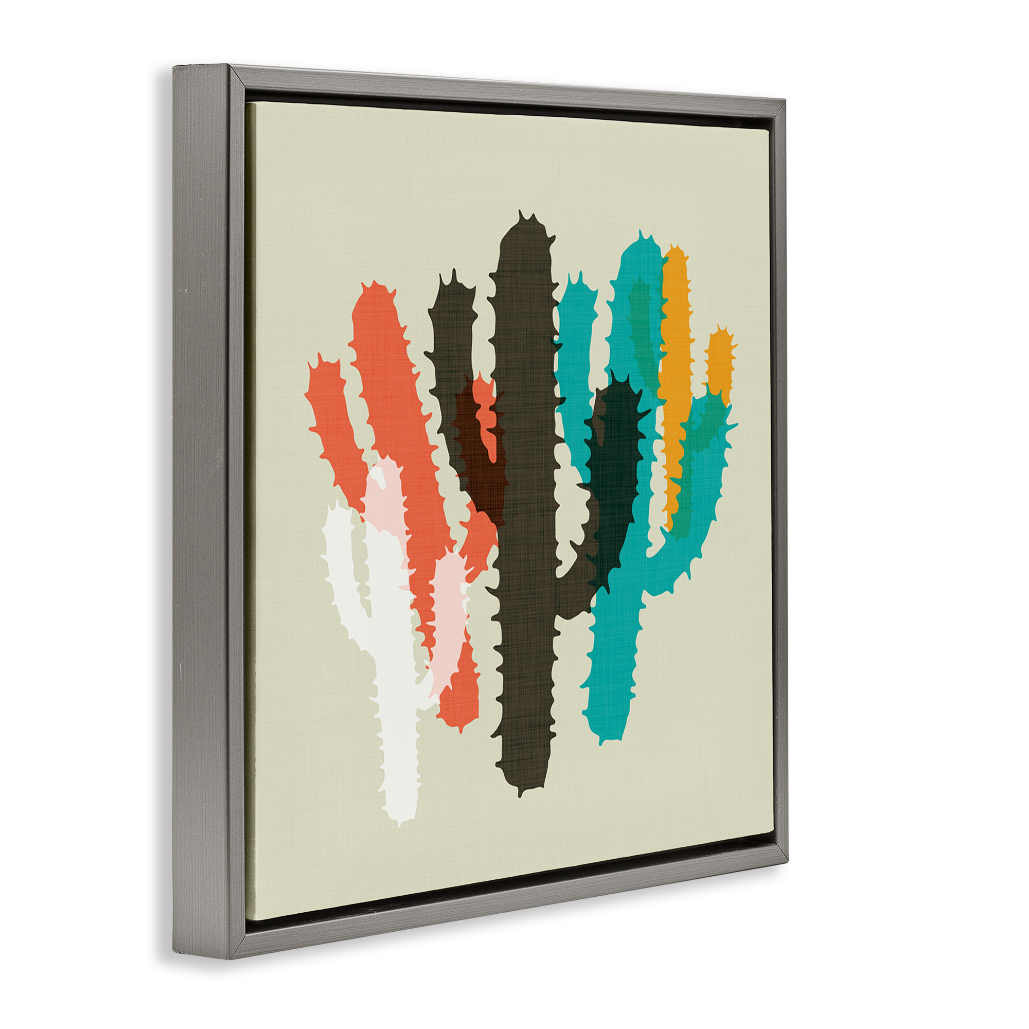 Stupell Industries Overlapping Cactus Pattern Botanical & Floral Painting Gray Floater Framed Canvas Art Print Wall Art, 25 x 25