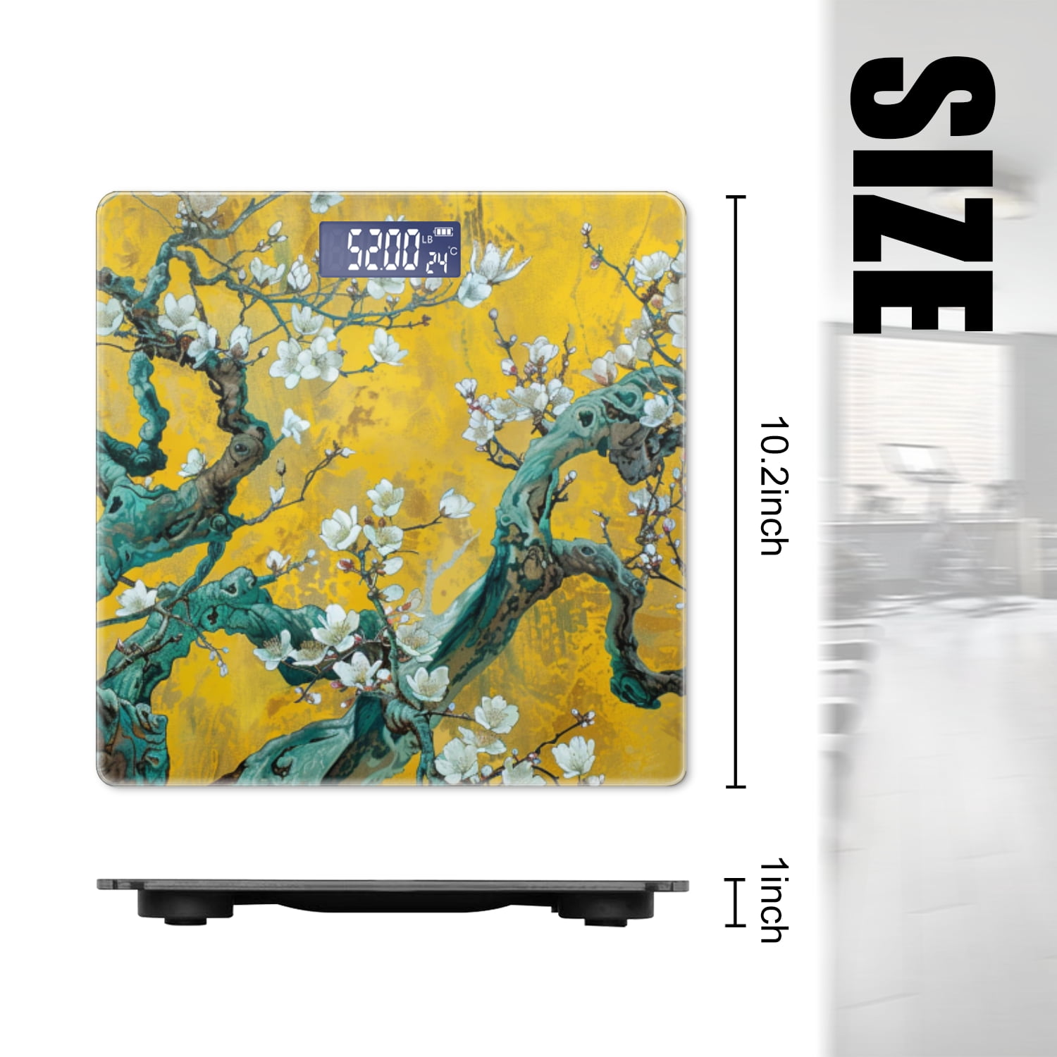 Digital Bathroom Scale with Large LCD Display,High Capacity Scale 400 lbs High Precision body fat scale-Painting Of Twisted Tree With White Blossoms