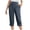 Navy, variant on cocolona Womens Summer Linen Capri Pants Elastic Waist Loose Cropped Pants Casual Solid Color Straight Wide Leg Trousers with Pocket