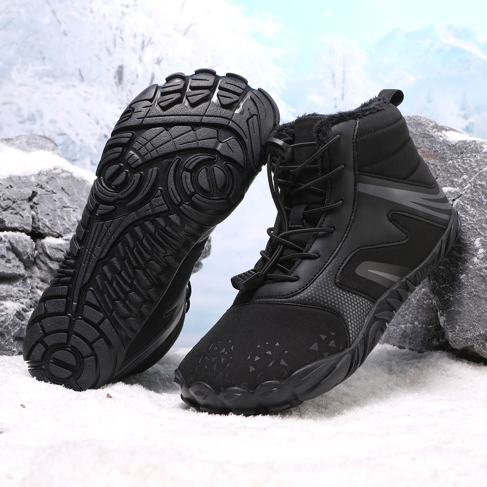 Modisza Mens Womens Barefoot Snow Boots Minimalist Zero Drop Winter Shoes Fleece Lined Ankle Sneakers for Hiking Walking Outdoor
