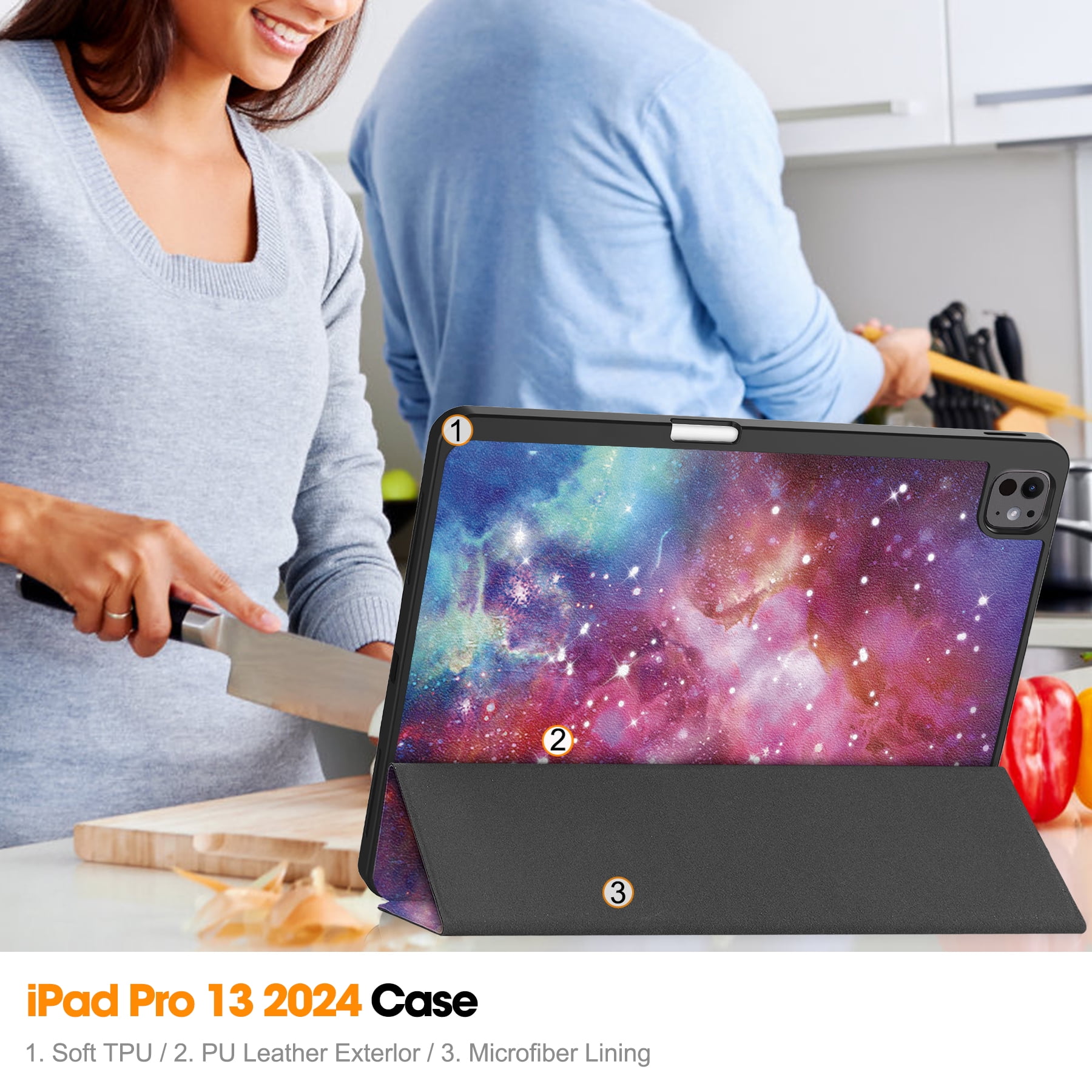 Dteck for iPad Pro 13 Inch 2024 Case with Pencil Holder, Slim Trifold Stand Case for iPad Pro 13" (M4) 2024,Galaxy