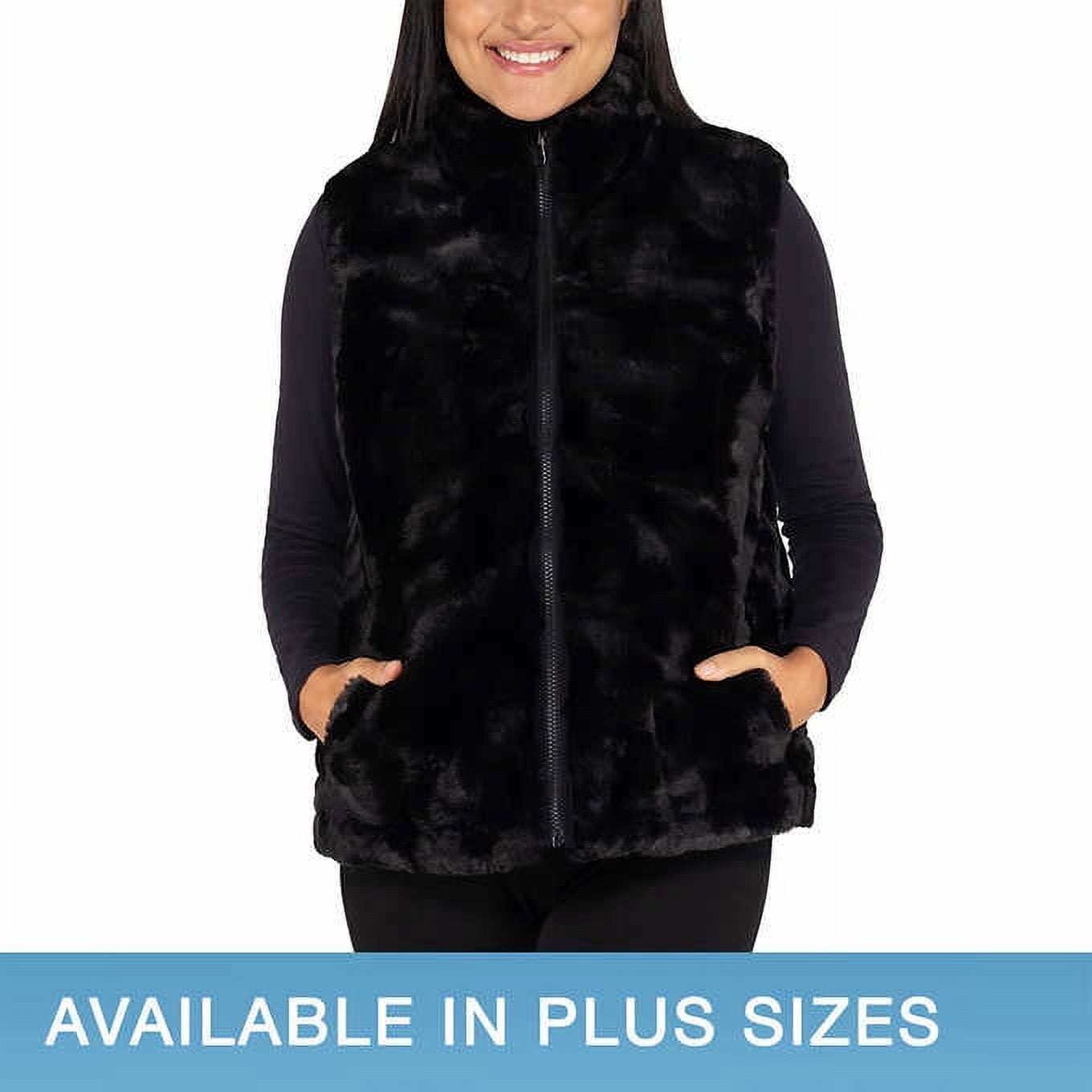 Nicole Miller Women's Reversible Faux Fur Vest, Black, Small