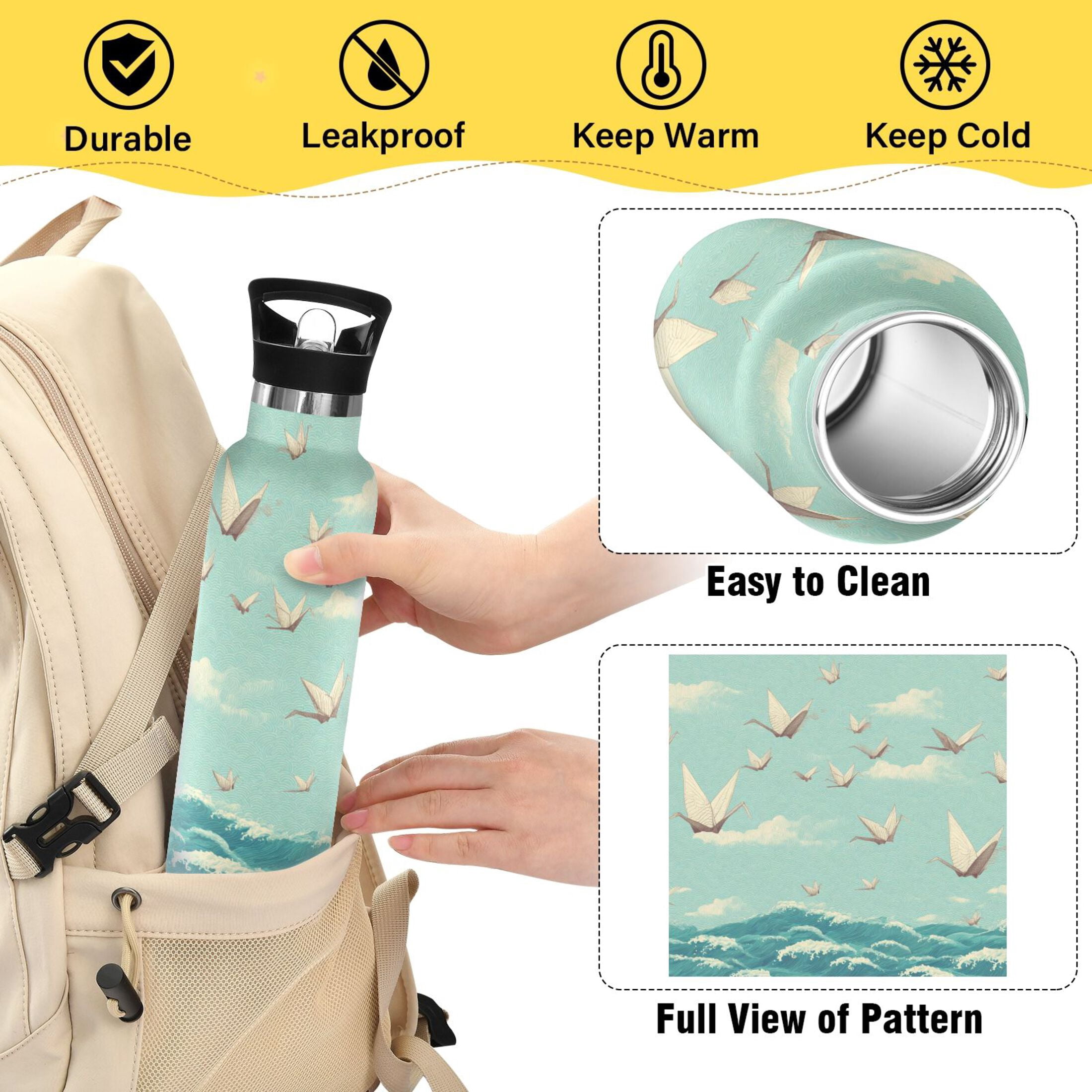 Kids Insulated Stainless Steel Sports Water Bottle 600ml (20oz) Paper Cranes Pattern