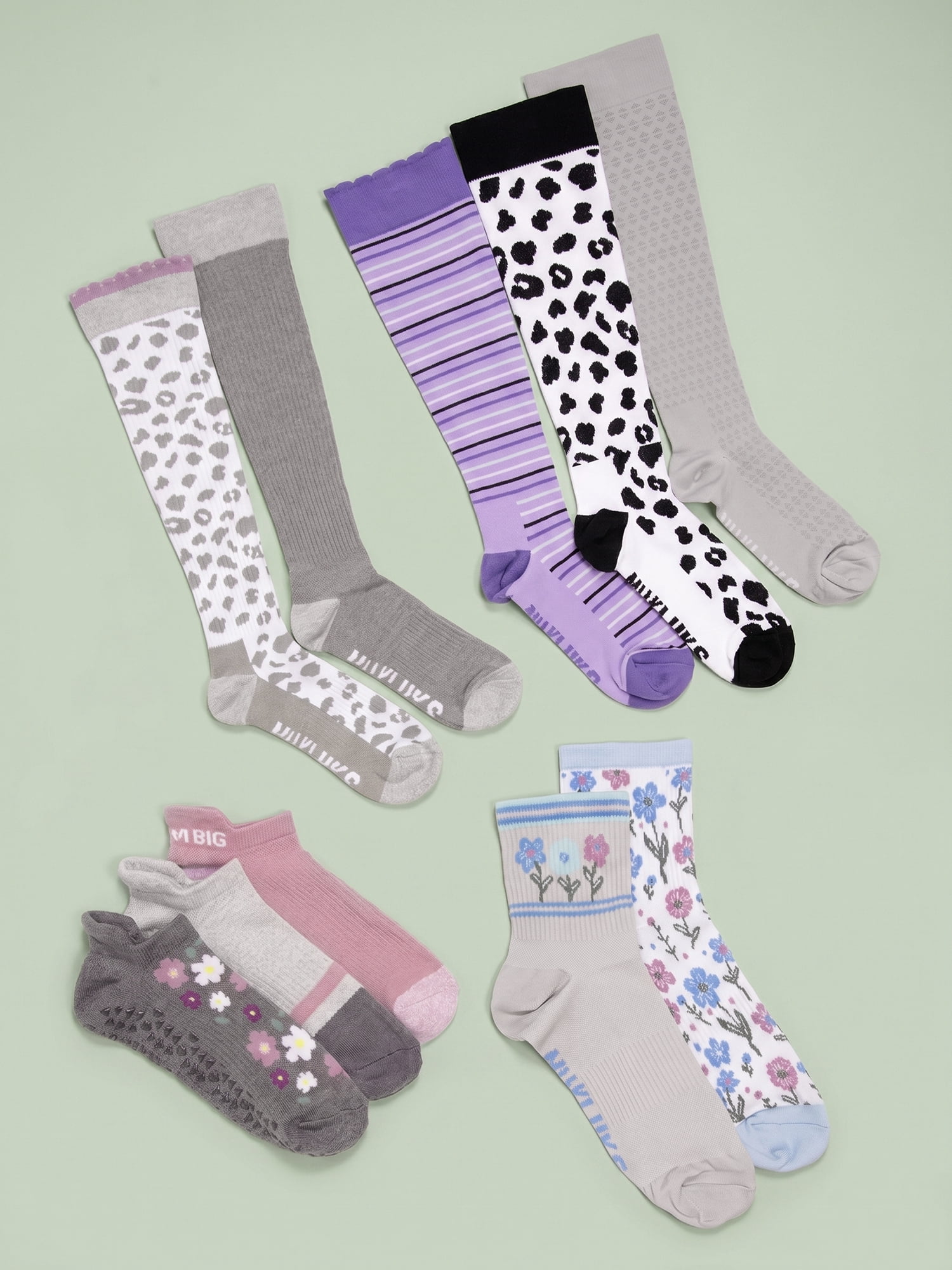 MUK LUKS Women's Regular Width Compression Cotton Knee-High Socks, 2-Pack, Shoe Size 6-10
