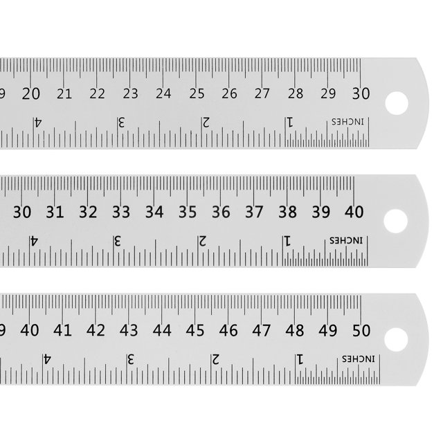 Unique Bargains Règle en Acier 30cm 12 Pouces, 40cm 16 Pouces, 50cm 20 Pouces avec Table de Conversion, 3 Pièces