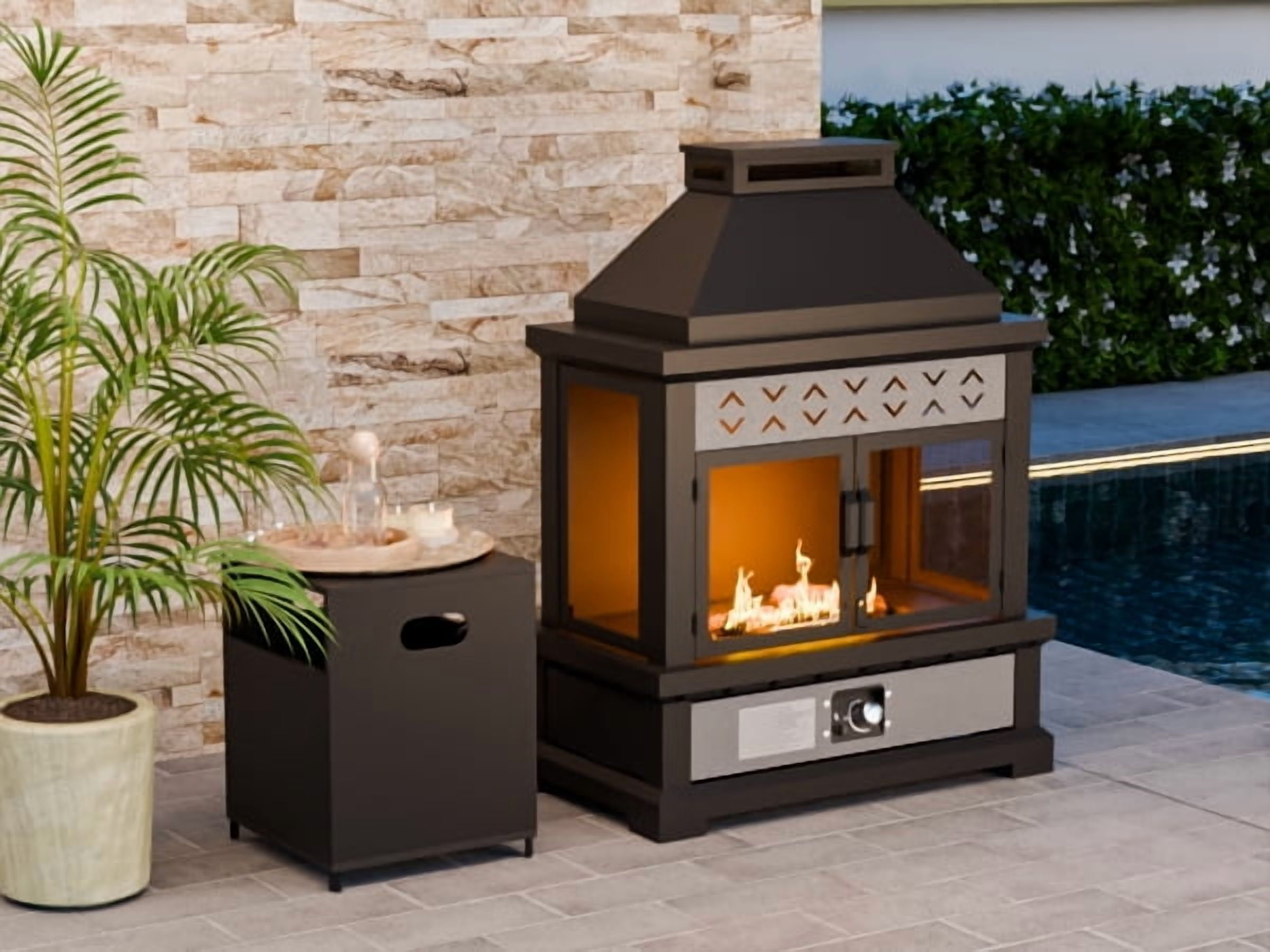 INTER HUT Propane Fireplace with Tank Table & Rain Cover 50,000 BTU CSA Certified Gas Fire Pits for Outside Patio