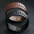 thumbnail image 3 of AYYUFE Vintage Men Faux Leather Wide Braided Bracelet Cuff Button Wristband Bangle Faux Leather + Alloy Black, 3 of 8