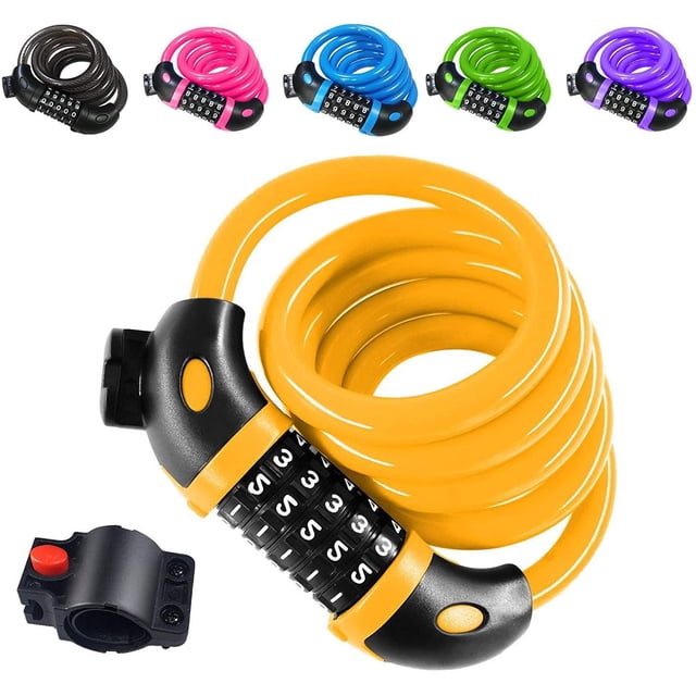 Bicycle Lock ,120cm / 12mm Cable Lock Security Level Very High with 5-Digit Number Code Combination Lock Bicycle Holder Bicycle Lock Numbers for Bicycle Tricycle Scooter Bike Lock Yellow