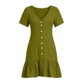 thumbnail image 5 of DYTTDG Women's Button-Front Ruffled Hem Mini Dress | V-Neck Short Sleeve Casual Summer Dress with Pockets, Flowy Shirt Dress, 5 of 8