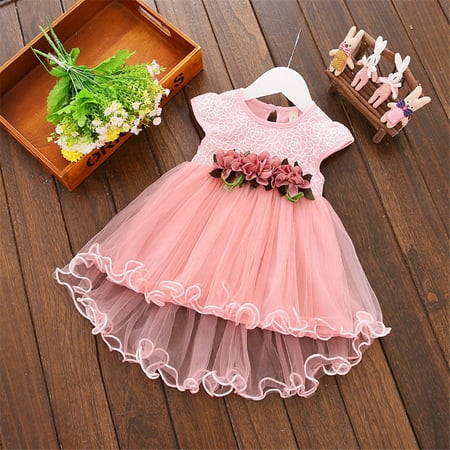 Toddler Infant Kids Baby Girls Summer Floral Tulle Tutu Dress Princess Party Dresses Pink 2-3 Years