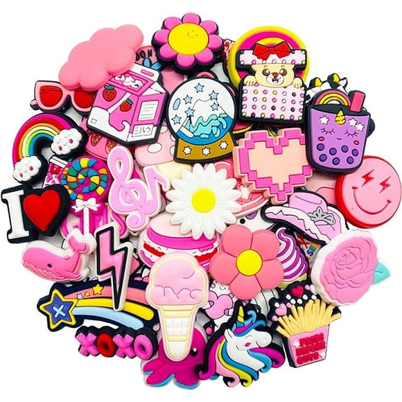30PCS Cute Shoe Charms for Crocs, Different Shape PVC Cartoon Shoes Decorations, Girls Decorations Accessories for Kids , Party Gifts,Random Pattern