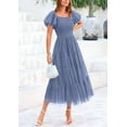 thumbnail image 5 of PRETTYGARDEN Women's Smocked Tulle Midi Dress Summer Square Neck Puffy Short Sleeve Ruffle Wedding Guest Party Dresses, 5 of 10