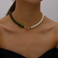 thumbnail image 3 of 2023 Tendance Bijoux Élégants Mariage Collier Grande Perle pour Femmes Mode Perle Imitation Pierre Verte Couleur Rose Collier Ras-du-Cou, 3 of 5