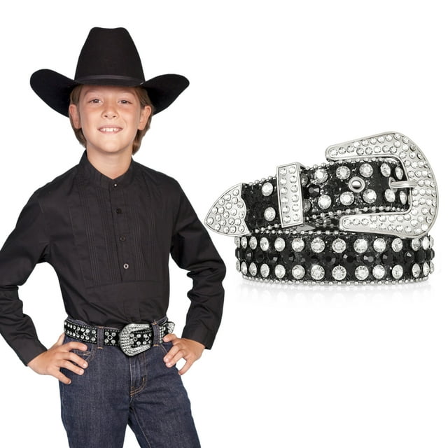 WHIPPY Kids Rhinestone Western Belt for Girls Boys, Studded Leather