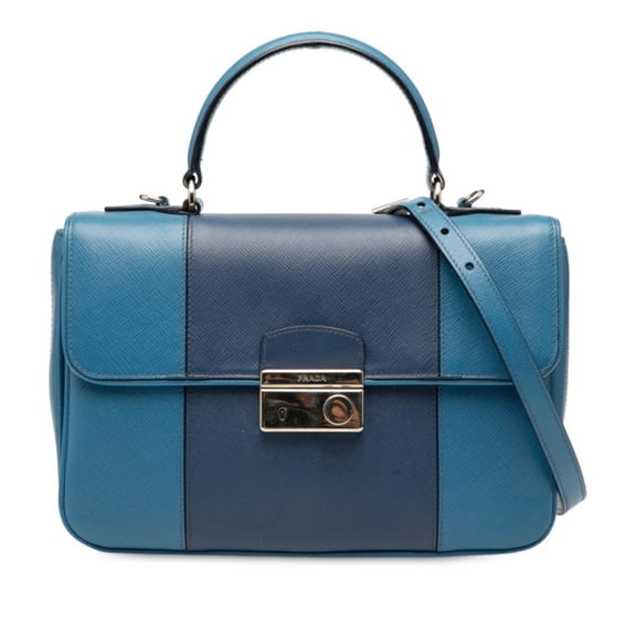 Pre-Owned Prada 2-Way Handbag/Shoulder Bag B2485C Blue Saffiano Leather Women's PRADA