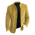 thumbnail image 2 of Domuza Mens Suede Blazer Jacket Faux Leather Retro Casual Single Breasted Suit Jackets Fall Winter Trendy Stand Collar Sport Coat with Pockets Khaki 2XL, 2 of 4