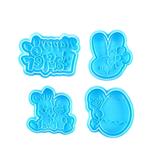 Easter Cookie Stamper Set 4-Piece Spring-Action Pastry Cutter Molds for Fondant and Pie Crusts