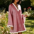 thumbnail image 5 of Zpzdpjkx Women's Summer Casual Striped Tunic Dress, V-Neck Long Sleeve Scalloped Beach Cover-Up, 5 of 10