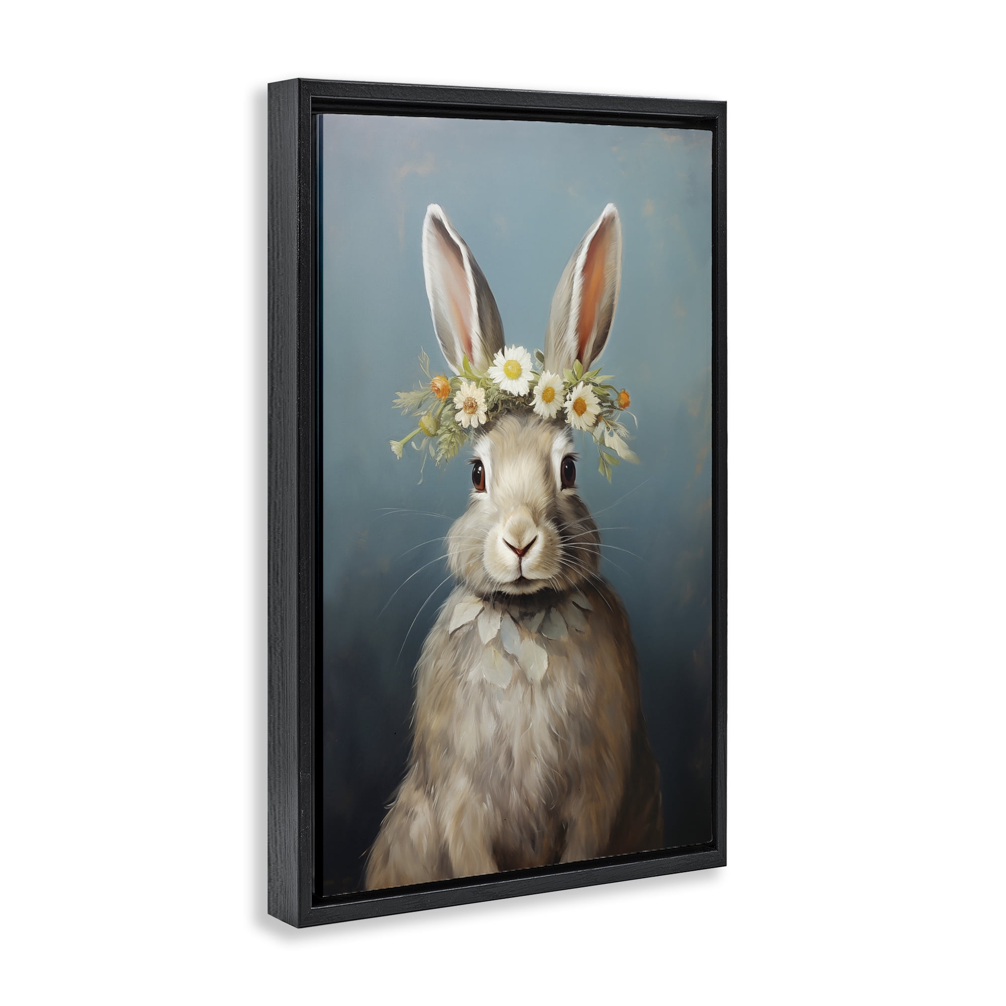 Stupell Industries Daisy Crowned Bunny Portrait Black Framed Floater Canvas Wall Art, design by Heidi Kuntz