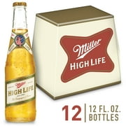 Miller High Life Beer, 12 Pack, 12 fl oz Glass Bottles, 4.6% ABV, Domestic Lager