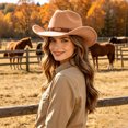 thumbnail image 2 of LILIYA Western Cowboy Hat for Women and Men, Classic Unisex Wide Brim Shapeable Headwear with Decorative Belt Buckle, Lightweight Sun Protection Hat, 2 of 5
