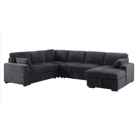Oversized Upholstered Corduroy Sleeper Sectional Sofa With Storage Chaise